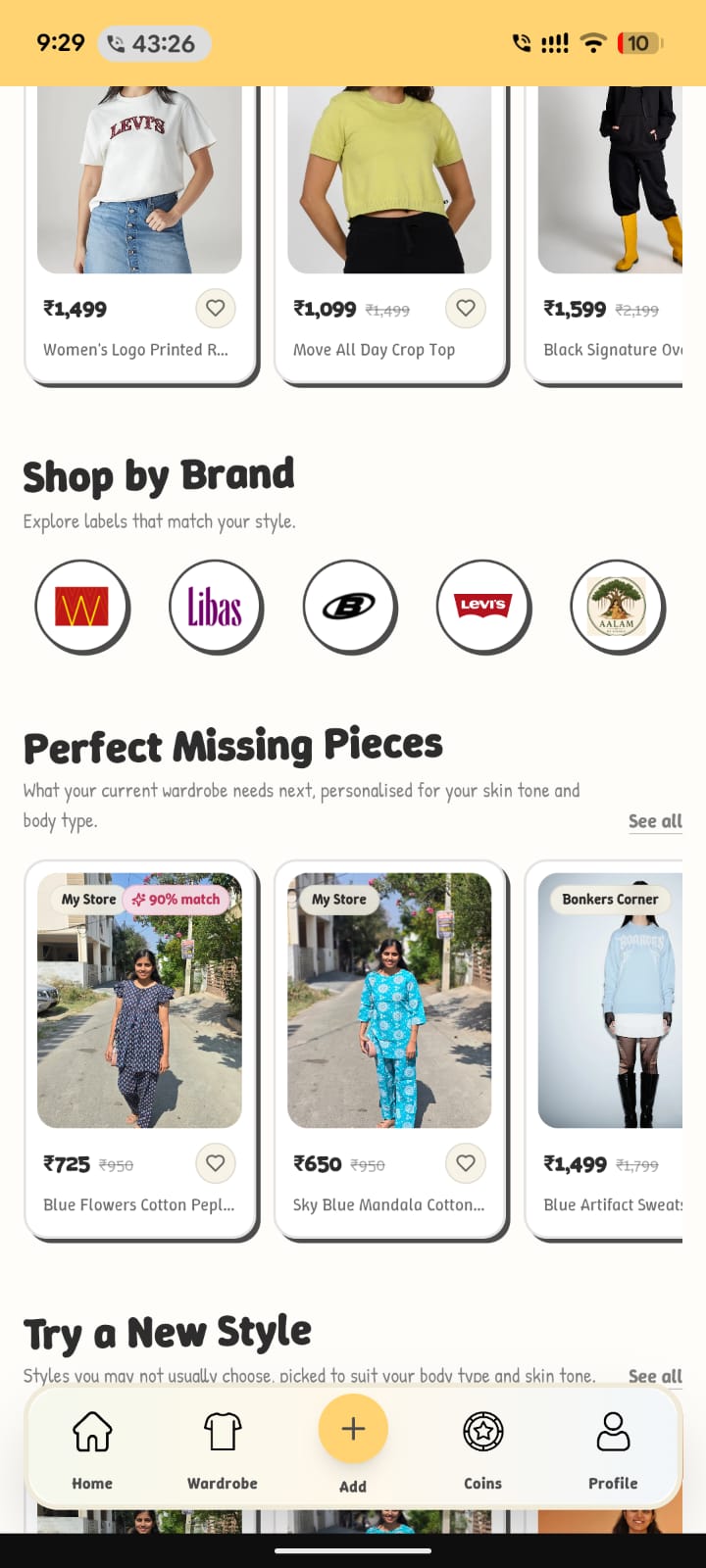 Hey Hoku shopping screen showing wardrobe-aware missing pieces and new-style recommendations